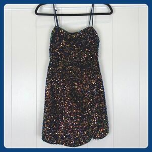 Selfie Leslie Sparkly‎ Sequin Mini Dress Cocktail Party Navy Multi S